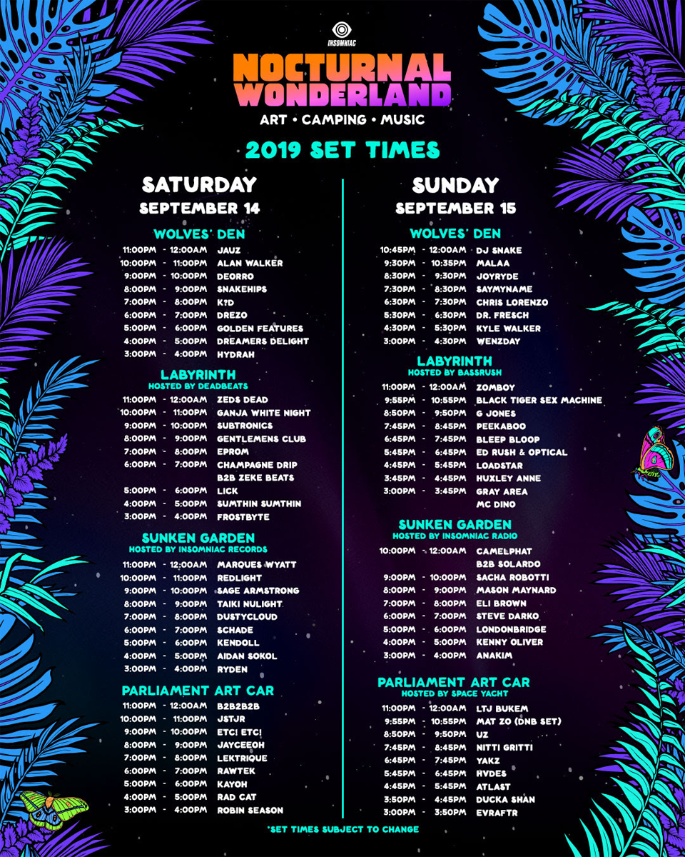 Nocturnal Wonderland 2019 Lineup